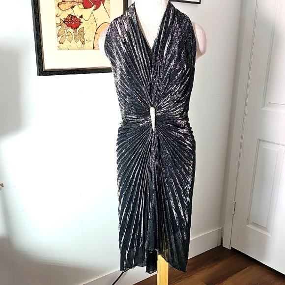 Dresses & Skirts - Elegant Black Halter Vintage Dress. Metalic. No Size or Makers Tag. Maybe Large.